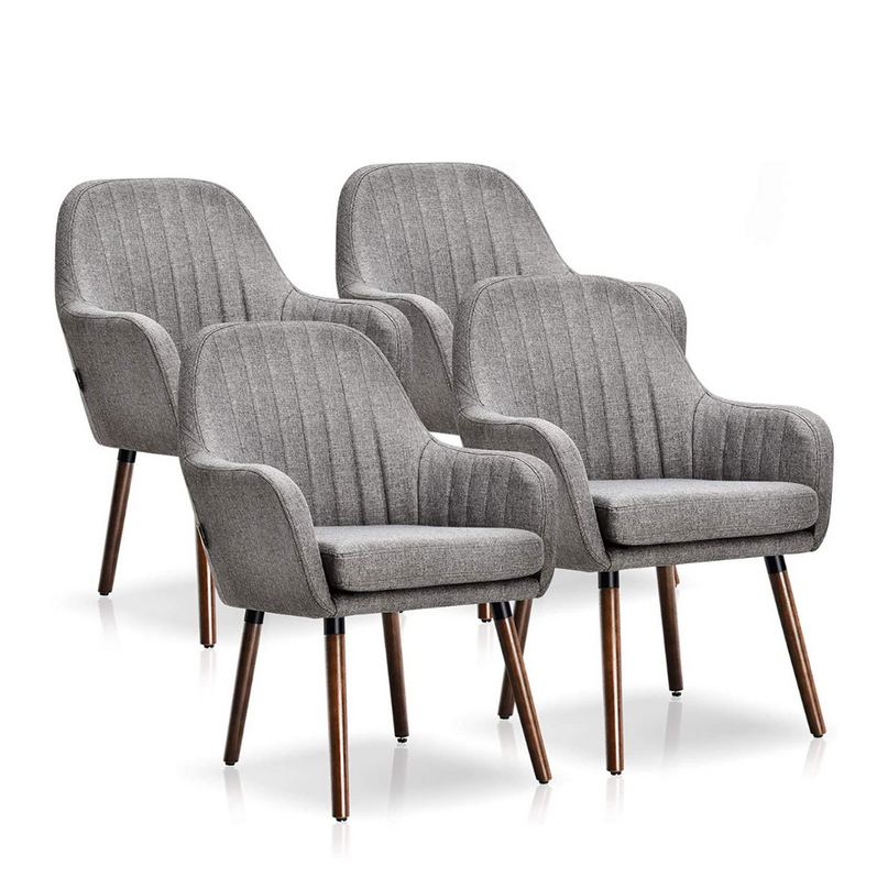 Set of 2 or 4 Fabric Dining Chairs, Accent Upholstered Arm Chair w/Wood Legs - Giantexus