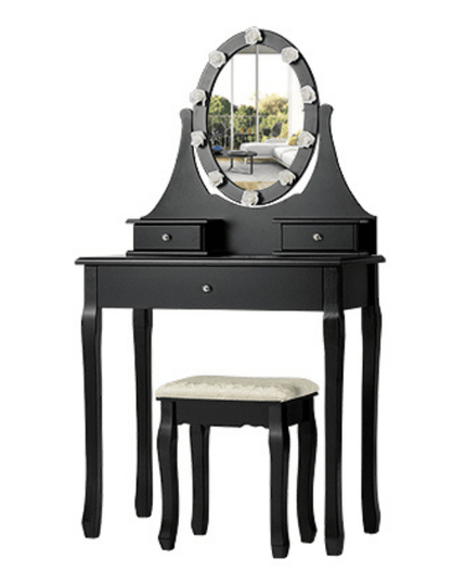 Vanity Set with Lighted Mirror, Makeup Table with 10 Rose Light - Giantexus