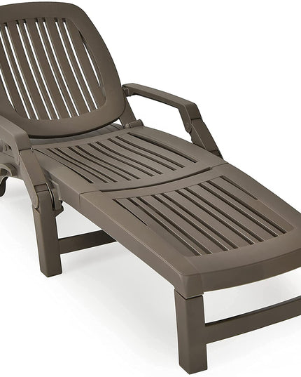 Chaise Lounge Outdoor,Foldable Sun Lounger with Wheels - Giantexus