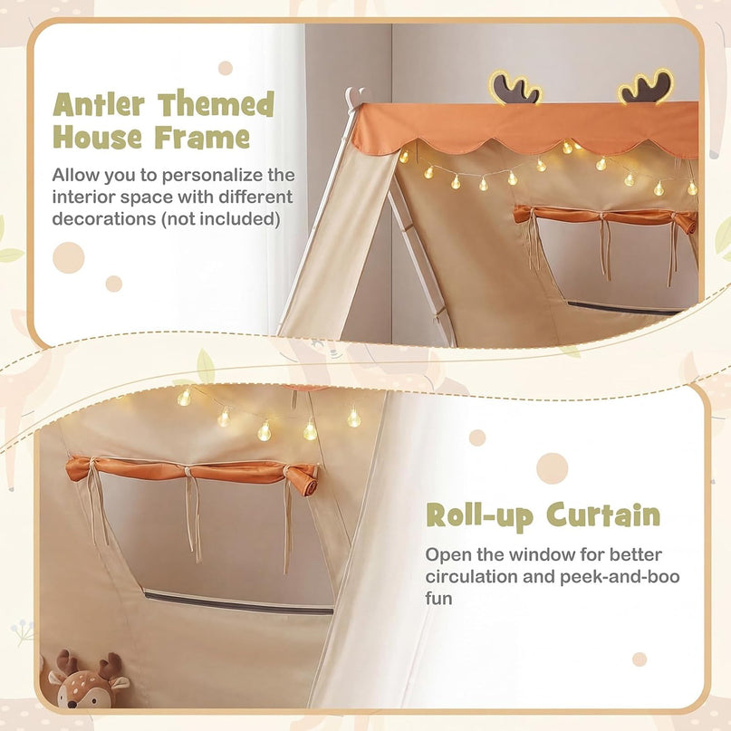 Giantex Twin Floor Bed for Kids, House Wood Bed Frame with Tent