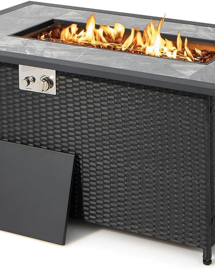 Giantex Outdoor Propane Fire Table - 52-inch Outdoor PE Rattan Propane Fire Table with Metal Lid