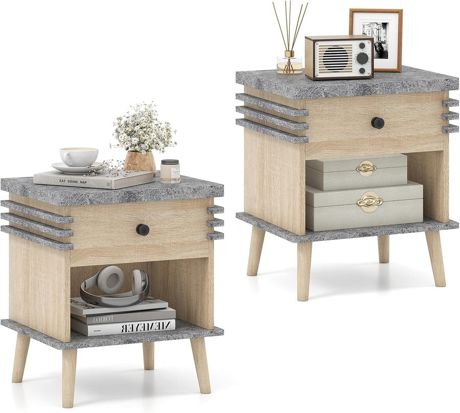 Giantex 3-Tier Modern Nightstand with Faux Marble Surface & Color Blocking Pattern
