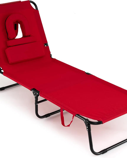 Chaise longue de bronzage pliante Giantex – Chaise de patio réglable avec trou pour le visage