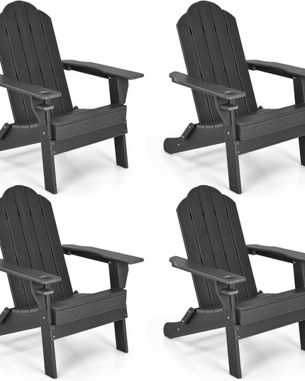 Adirondack Chair Outdoor Folding Chairs, Weather Resistant Patio Chair with Built-in Cup