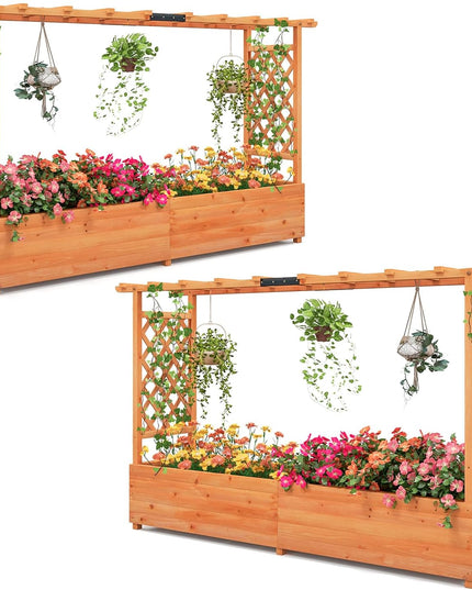 Giantex Raised Garden Bed with Trellis & Hanging Roof (79" x 17.5" x 45")
