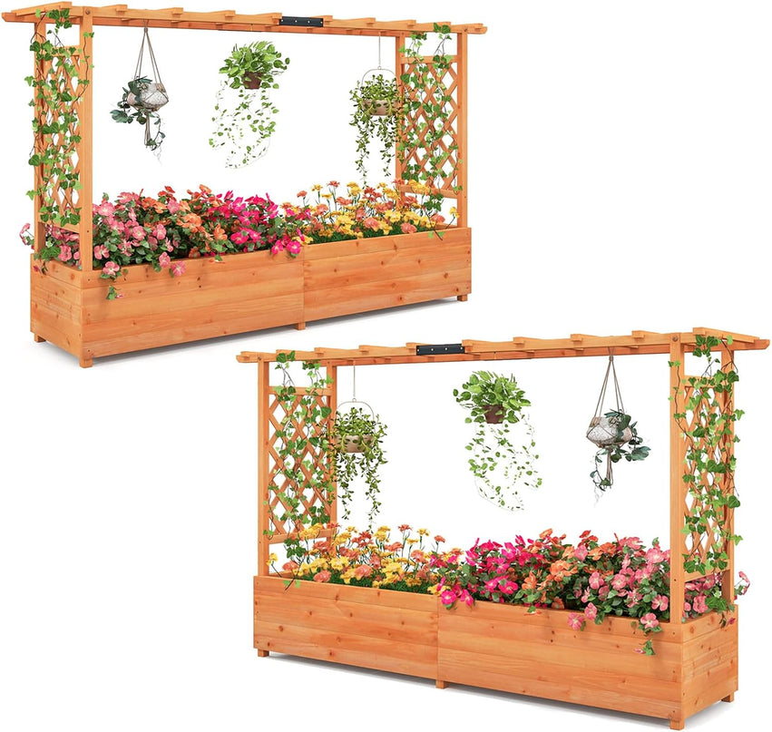 Giantex Raised Garden Bed with Trellis & Hanging Roof (79" x 17.5" x 45")