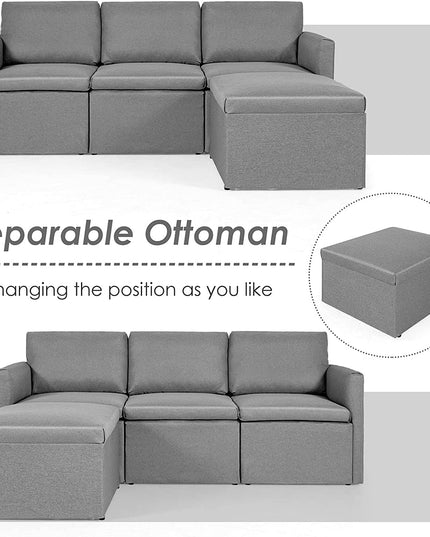 Convertible Sectional Sofa Couch, Modern L-Shaped Sectional Couch 3-Seat Sofa