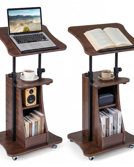 Giantex Sit-to-Stand Mobile Podium Stand Height Adjustable Rolling Lectern Desk