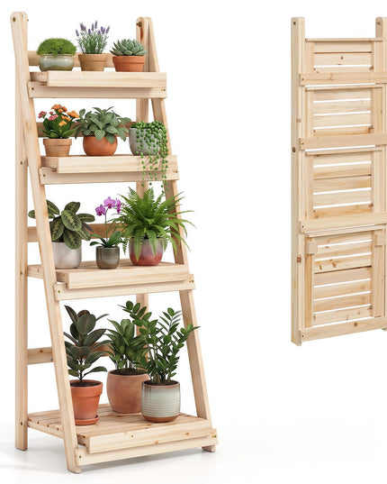 GIANTEX 4-Tier Foldable Wooden Plant Stand