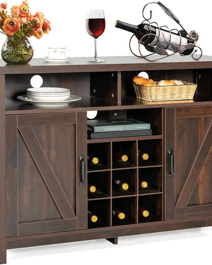 Giantex Buffet Sideboard, Farmhouse Kitchen Storage Cabinet, 9-Bottle Wine Rack & 2 Door Cabinets