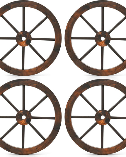 Giantex Roue de chariot décorative en bois carbonisé, lot de 2 ou 4, en sapin massif, 24 pouces