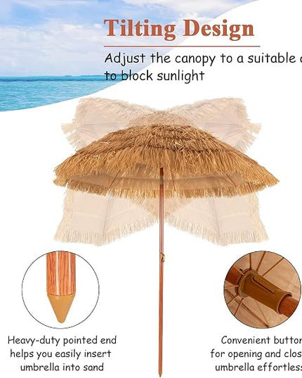 Giantex Thatched Tiki Umbrella, Hawaiian Style Patio Grass Umbrella with 8 Ribs & Tilt Adjustment