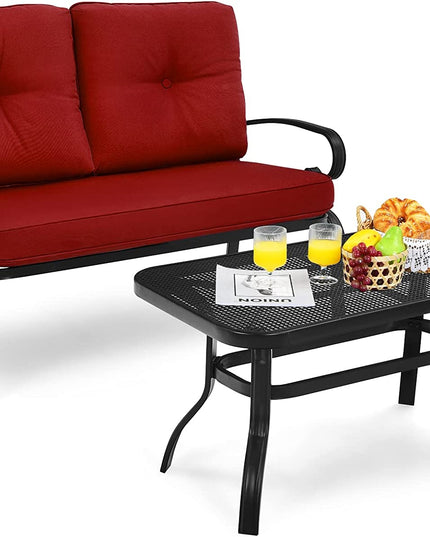 Giantex 2 Pcs Patio Loveseat with Coffee Table Outdoor Bench with Cushion and Metal Frame