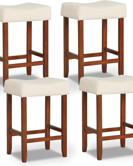 Giantex Bar Height Bar Stools Set of 2/4 - Backless Saddle Barstools with Nailhead Linen Foam Seat
