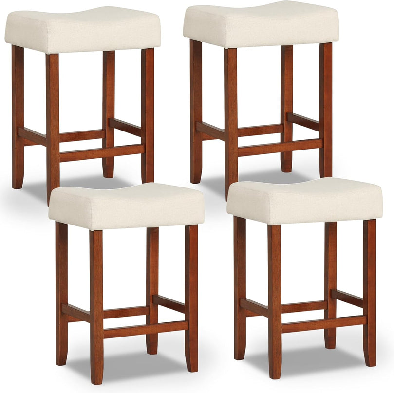 Giantex Bar Height Bar Stools Set of 2/4 - Backless Saddle Barstools with Nailhead Linen Foam Seat