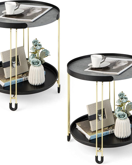 Giantex Modren Side Table, Faux Marble End Table with Golden Frame and Removable Tray