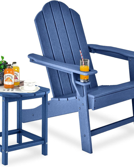 Adirondack Chair with Side Table, Outdoor Fire Pit Chair Set with End Table, White