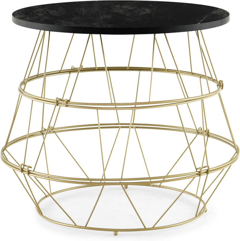 Giantex Round Coffee Table, Faux Marble Side End Table with Gold Metal Frame & Removeable Top