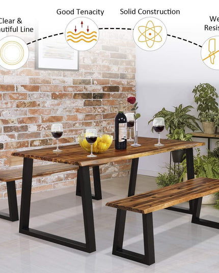 3PCS Wooden Dining Set Bench Chair Rustic Indoor &Outdoor Furniture - Giantexus