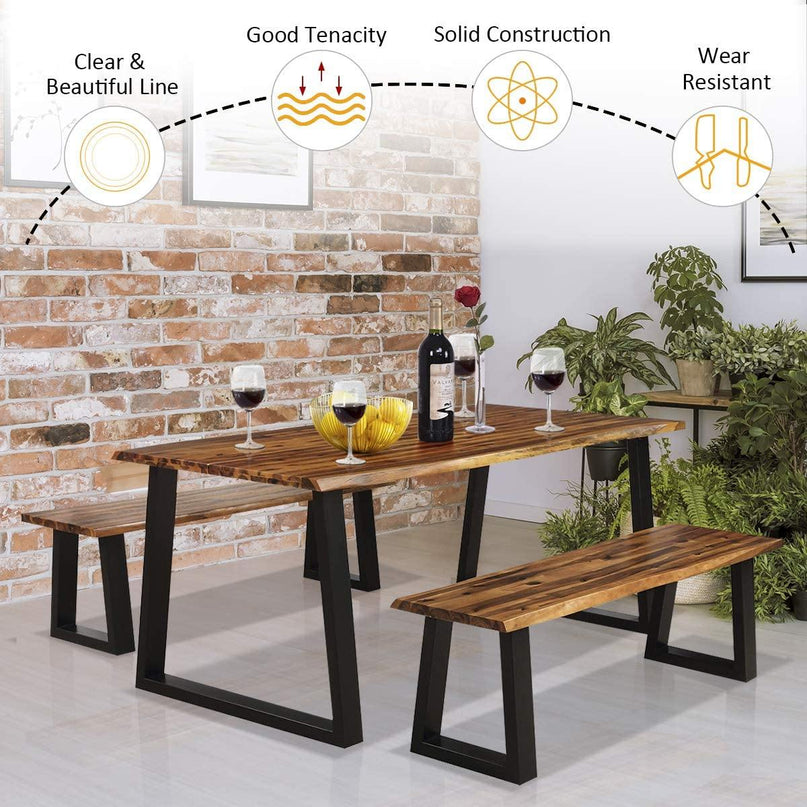 3PCS Wooden Dining Set Bench Chair Rustic Indoor &Outdoor Furniture - Giantexus