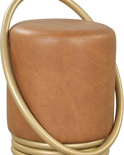 Giantex Modern Round Upholstered Vanity Stool with Gold Halo Metal Accent