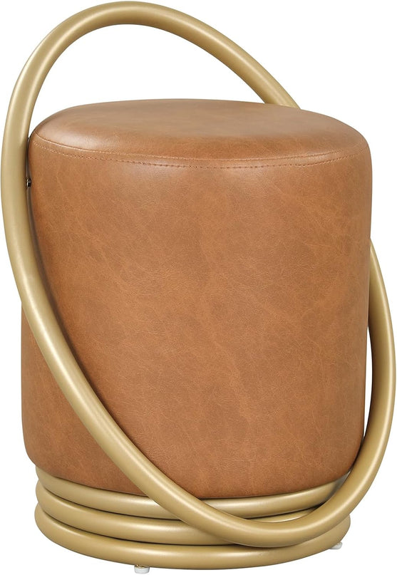 Giantex Modern Round Upholstered Vanity Stool with Gold Halo Metal Accent