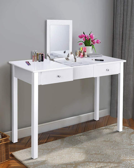 Vanity Table with Flip Top Mirror Easy Assembly, White - Giantexus