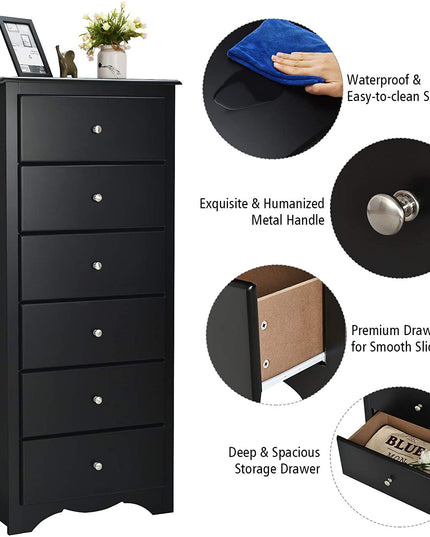 6 Drawer Chest Wooden Dresser Clothes Organizer Bedroom - Giantexus