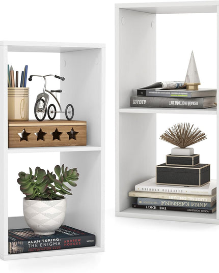 Giantex 2-Cube Bookcase, White Cubby Bookshelf w/Back Guardrail & Anti-Tipping Kits