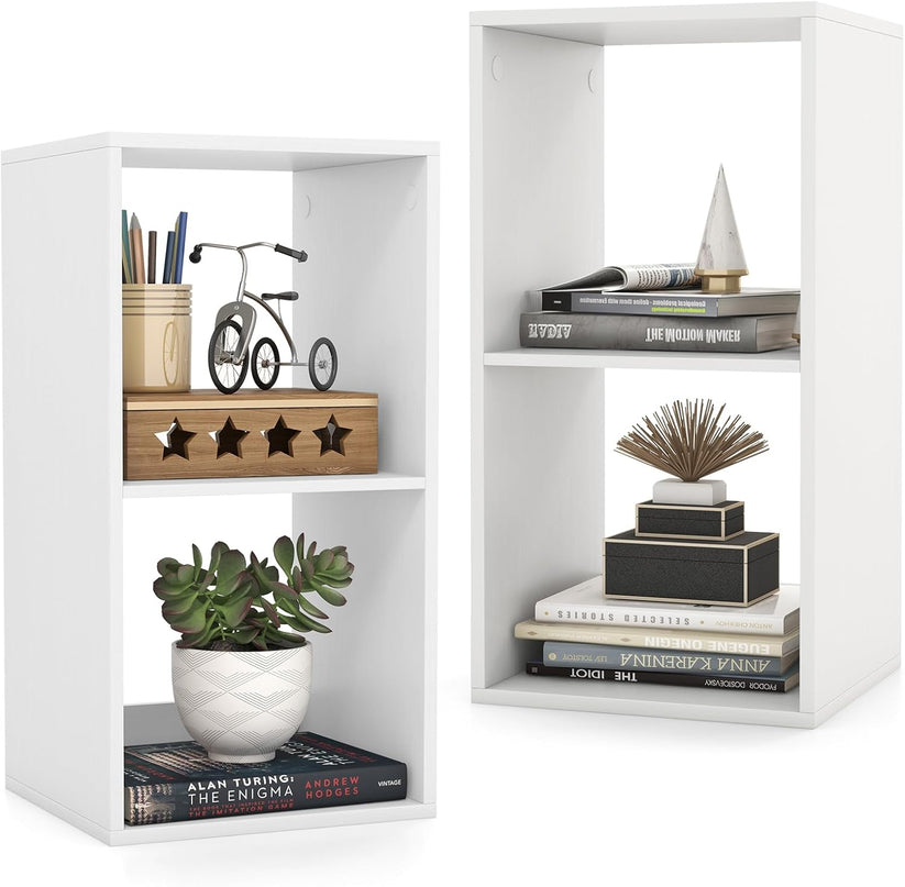 Giantex 2-Cube Bookcase, White Cubby Bookshelf w/Back Guardrail & Anti-Tipping Kits