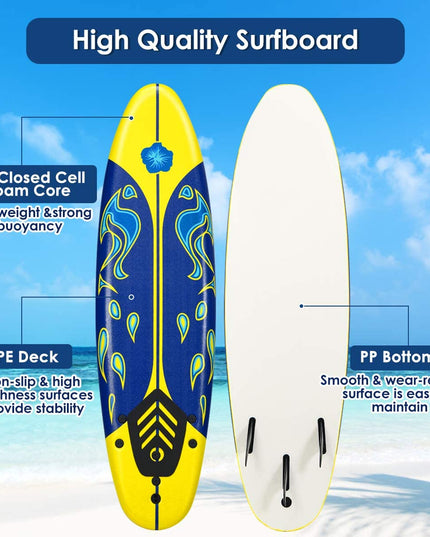Giantex Surfboard, 6 Ft Stand Up Surfing Board w/ 3 Detachable Fins - Giantexus
