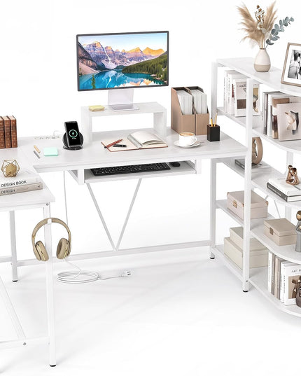 Giantex 63" U-Shaped Computer Desk with 5-Tier Bookshelf