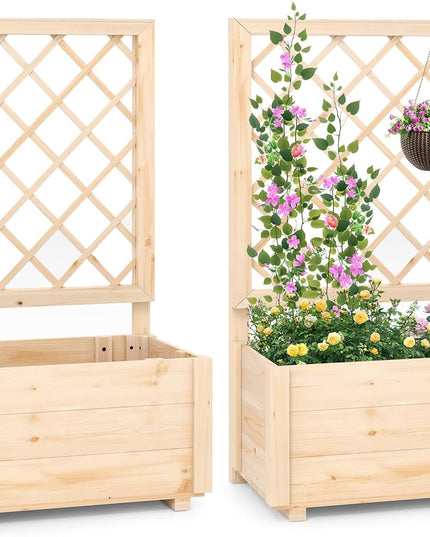 Giantex Raised Garden Bed with Trellis for Climbing Vine Flower Herb Vegetable Fruit
