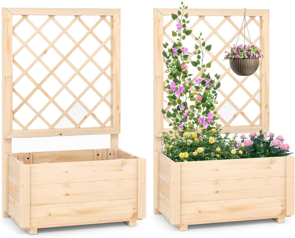 Giantex Raised Garden Bed with Trellis for Climbing Vine Flower Herb Vegetable Fruit