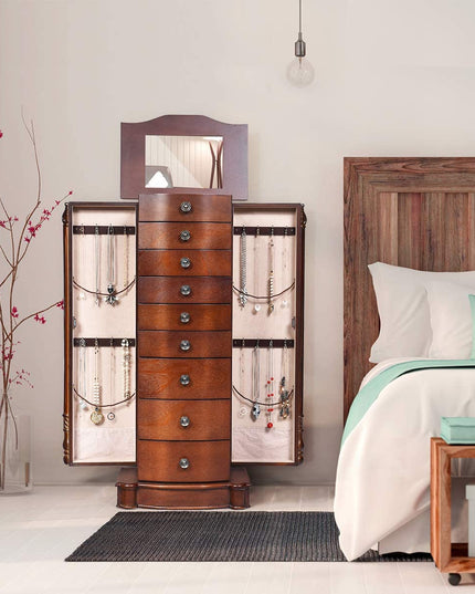 Large Jewelry Armoire Cabinet with 8 Drawers & 2 Swing Doors - Giantex