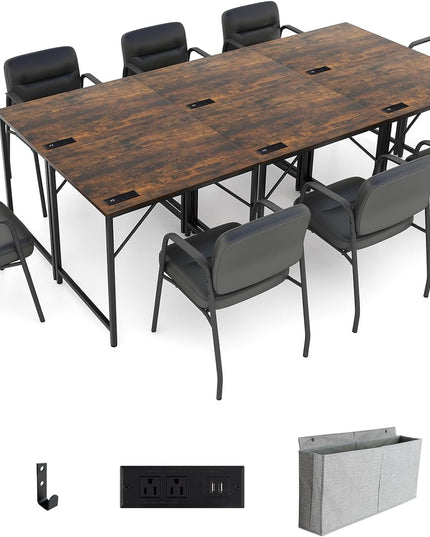 Giantex Conference Table with Charging Station, 2/4/6 PCS 32" x 24" Rectangular Meeting Room Desk with Storage Bag & Hook