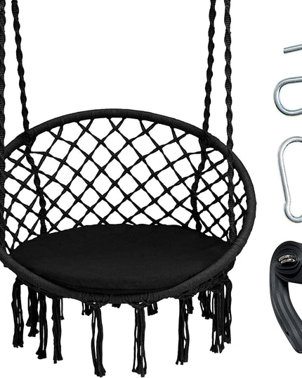 Hammock Chair Macrame Swing, Black - Giantex