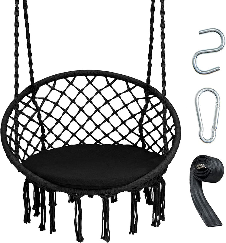 Hammock Chair Macrame Swing, Black - Giantex