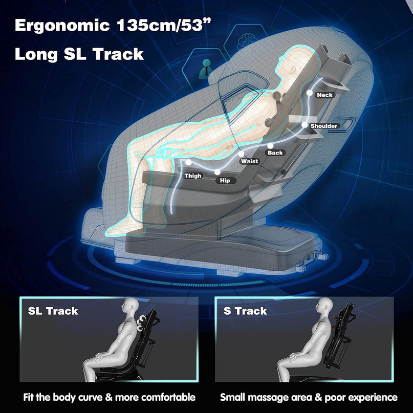 Giantex Full Body Massage Chair, SL Track Massage Recliner Electric Zero Gravity W/Airbags, Back Heater, Foot Roller, Auto Body Detector, Adjusting Shiatsu Full Body Massage Chair G002