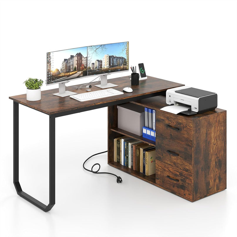 Giantex 55 Inch L-Shaped Desk with Charging Station