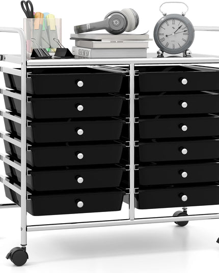 12 Drawers Rolling Cart for Office School Supplies - 25” x 15” x 24.5”