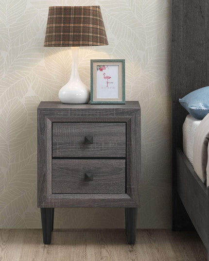 Nightstand Wooden W/Two Storage Drawers and Handles