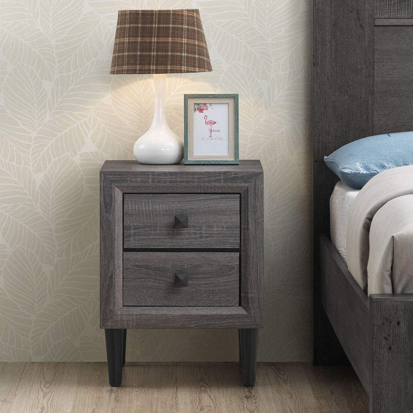 Nightstand Wooden W/Two Storage Drawers and Handles