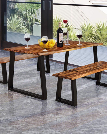 3PCS Wooden Dining Set Bench Chair Rustic Indoor &Outdoor Furniture - Giantexus