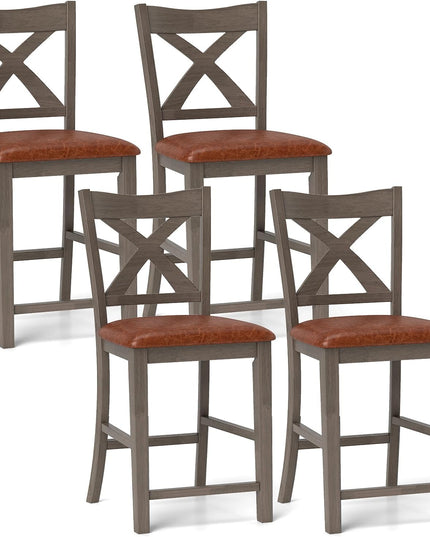 Giantex 24" Bar Stools Set of 2/4, Counter Height Bar Stools with Cross Back & Faux Leather Upholstered Seat