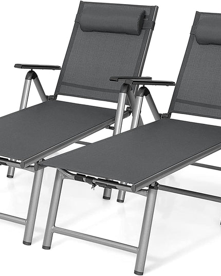 Giantex Chaise Lounge Outdoor Chair- Patio Folding Lounge Chair with Wheels, 7 Adjustable Level