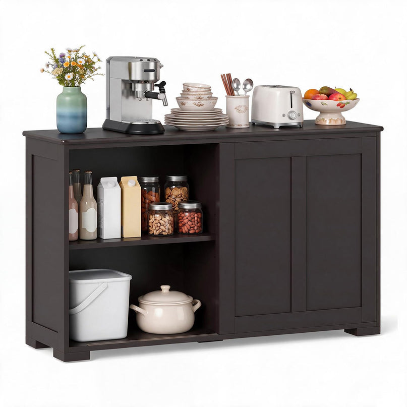 Giantex Buffet Cabinet with Storage, Coffee Bar Wine Cabinet, Farmhouse Sideboard w/Sliding Door