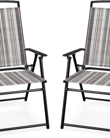 Giantex Patio Chairs Set of 2/4, Outdoor Folding Chairs with Armrests, Metal Frame