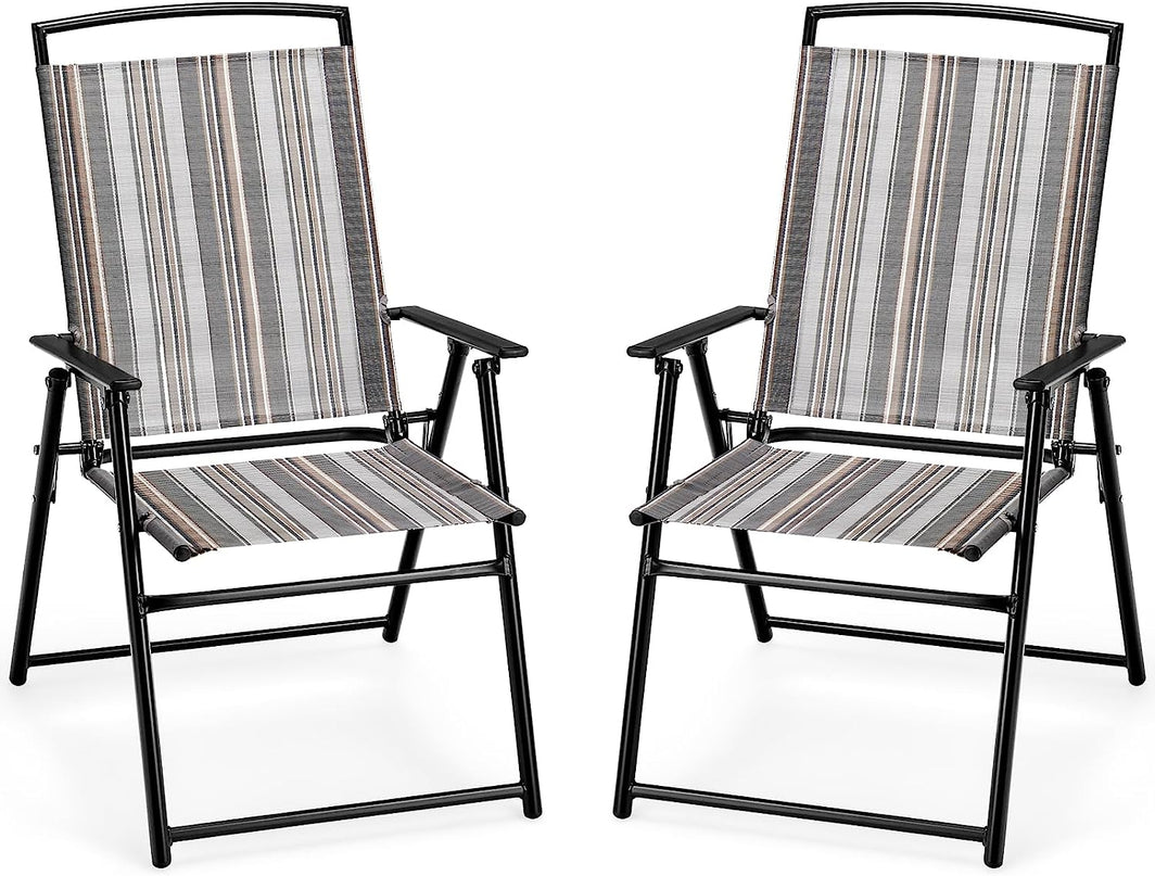 Giantex Patio Chairs Set of 2/4, Outdoor Folding Chairs with Armrests, Metal Frame