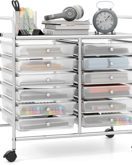 12 Drawers Rolling Cart for Office School Supplies - 25” x 15” x 24.5”